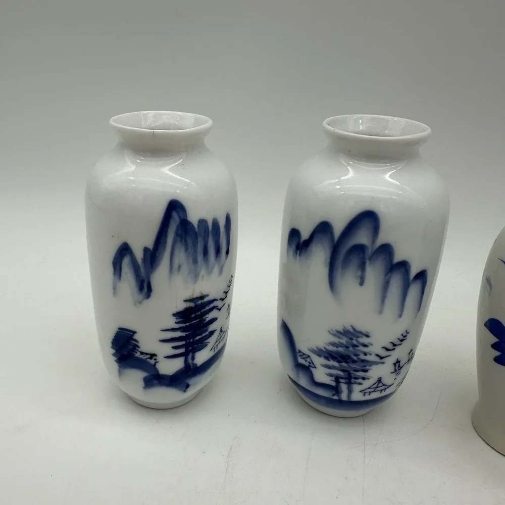Lot Of 4 Vintage MCM Chinese Blue And White Chinoiserie Small 4